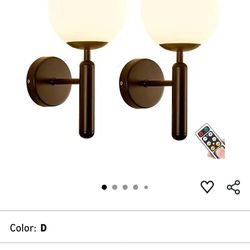 Mid Century Battery Operated Wall Sconces Set of 2, Not Hardwired Wall Lights, Glass Globe Wall Lamps, Wireless Fixture for Bedroom, Bathroom, Living/