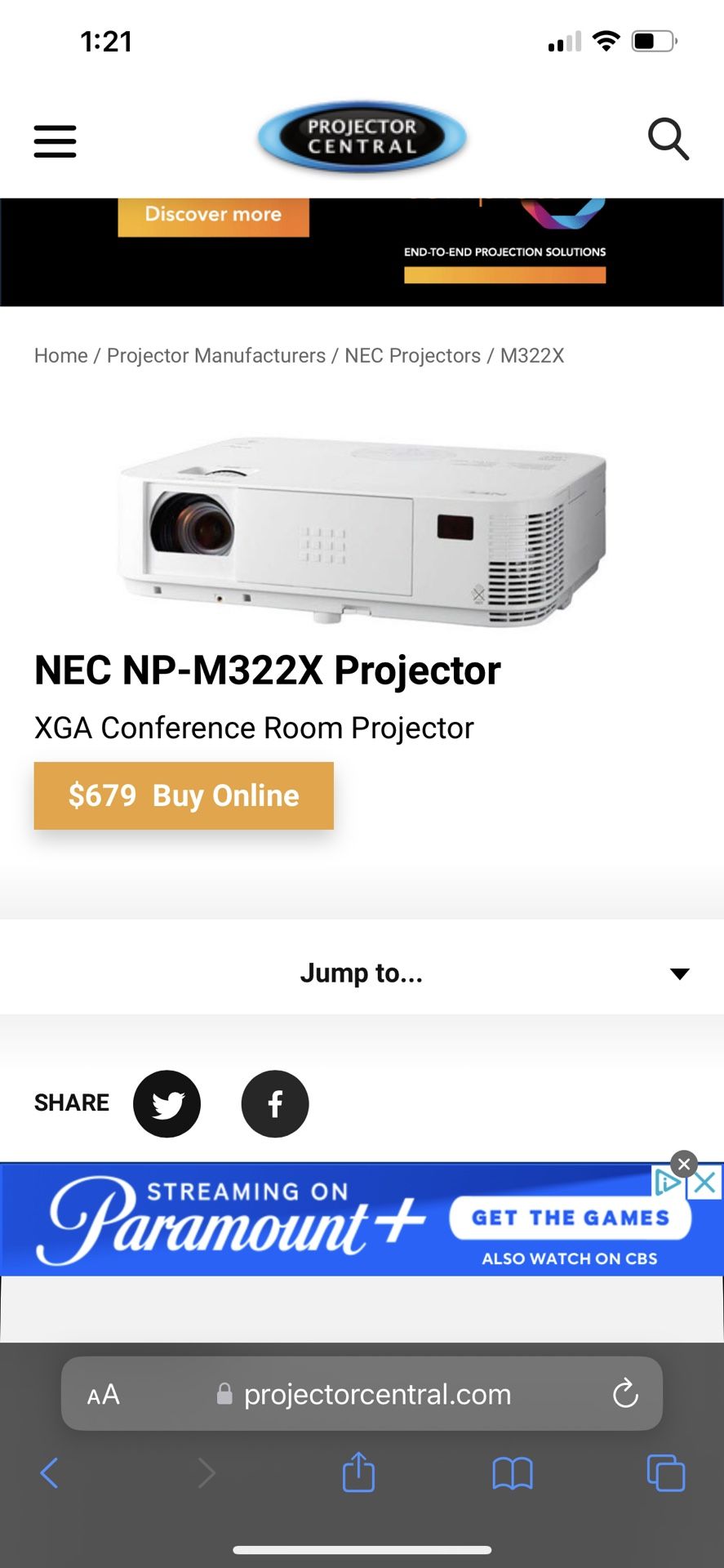 NEC M322X Professional Projector 
