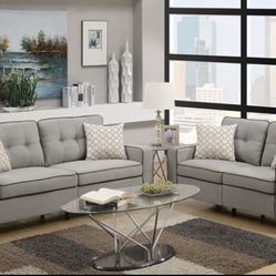 Light Grey Sofa Set With Black Piping Stripe