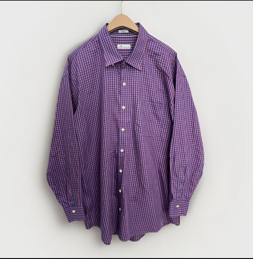 Peter Millar Summer Comfort Long Sleeve Plaid Sz 2XL Shirt Men Golf Soft Crown
