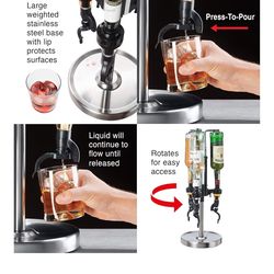 OGGI Stainless Steel 3-Bottle Revolving Liquor Dispenser