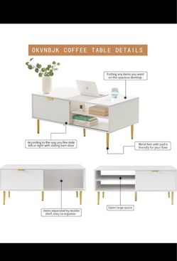 Modern White 48” Coffee Table with Storage – Excellent Condition