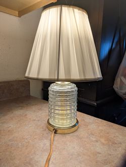 ✨ Vintage Ribbed Glass Table Lamp with Pleated Shade | Brass Accent | 14" Tall