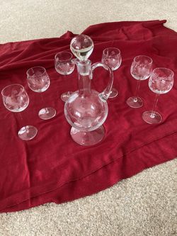 Crystal Wine Decanter With (6) Glasses