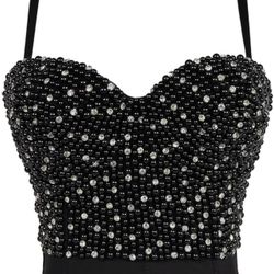  Womens BLACK  Bustier Crop Top Sexy Shiny  Corset Bra Ladies Club Party Bustiers
