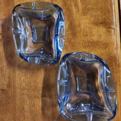 Pair Of Blue Art Glass Ashtrays, Mid Century 
