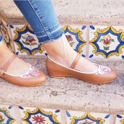 Mary Jane - Pía, Vintage Leather Shoes, Brown Shoes, Flat Women Shoes, Handmade Shoes, Retro Shoes, One of a Kind Shoes