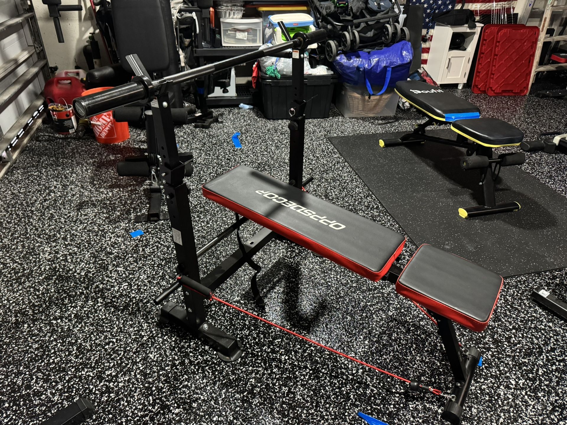 Foldable Bench Press and Barbell 