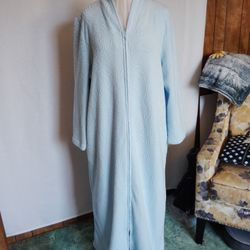 Charter Club Robe Plush Long Sleeve Full Length Zip Up Light Blue ~ Size Large