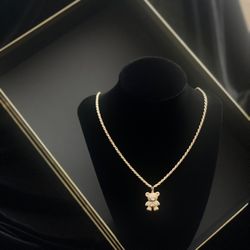 Yellow Silver Rope Chain With Bear Charm 