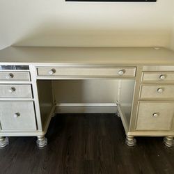 Silver Solid Wood Desk w/ Storage