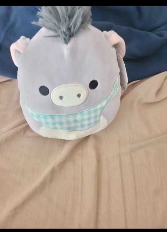 Squishmallow 8" Jason Gray Donkey Teal Gingham Bandana 2023 Easter Plush BNWT