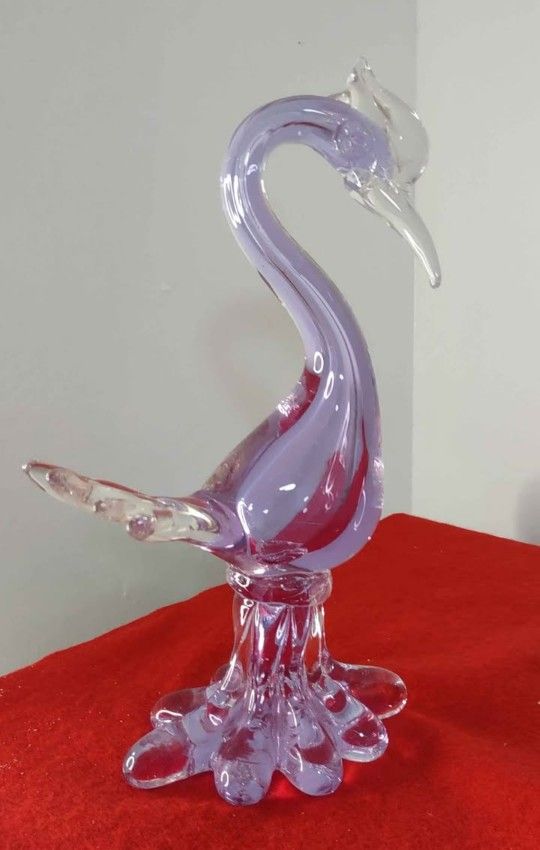 Vintage Like Murano Purple Glass Bird Pheasant, 11 Inches Tall.