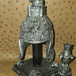 Medieval Sword Helmet Decoration Lion Tiger Hat Black Silver 8 in