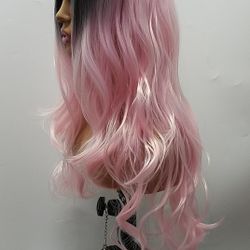 Long Pink Wavy Wig