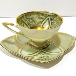 Vintage Alba Bavaria 934 7 Set of Cup & Saucer Pale Green and Gold Very Rare