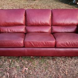 High Quality Flexsteel Top Grain Leather Sofa Couch Red Vintage in Excellent Condition