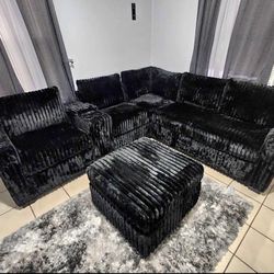 Corduroy Sectional Sofa With Ottoman