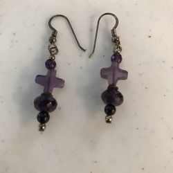Genuine Amethyst Cross Earrings