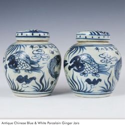 Antique Chinese Blue & White Porcelain Ginger Jars