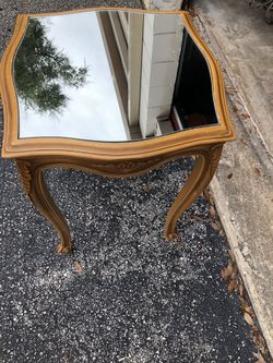 Detailed Wood Accents with Mirrored Top Accent Table 16” x 16” x 23” h