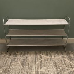 LIGHTWEIGHT, THREE-SHELF SHOE RACK (43"W x 24"H x 11.5"D) - UNASSEMBLED - posted price is firm. Pls see full details.