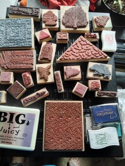 Assorted Rubber Stamps & Ink Pads
