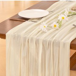 12 Pcs  Beige Summer Cheesecloth Table Runner Boho Rustic Gauze 120 inch 10FT Cheese Cloth Runner for Wedding Party Baby Shower Birthday Home Deco