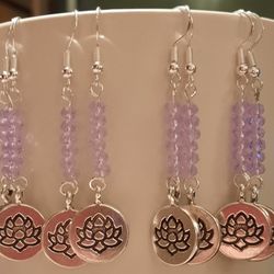 HANDMADE LOTUS LAVENDER BLING EARRINGS