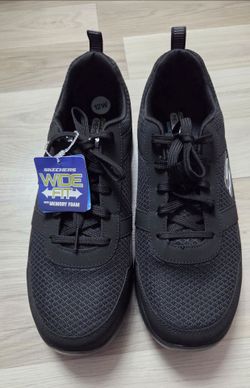 New! Skechers Men's Black Exercise Shoes. Memory Foam Wide Fit. Work out Sneakers. No Box. Size 12W