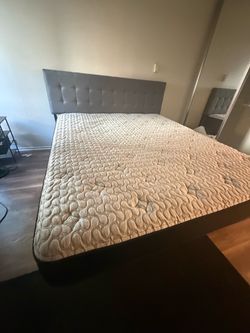 California King mattress, box spring, and bed frame.