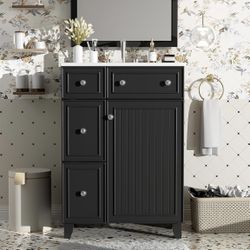 Assembled New Black 24 inch Bathroom Vanity 1 Soft Close Door and 2 Drawers Bathroom Storage Cabinet