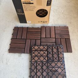 THYOI Premium Deck Tiles Patio Flooring Set 10Pcs 12”x12”x0.9” Interlocking Deck Tiles, Waterproof Acacia Wood for Balcony, Backyard, Indoor & Outdoor