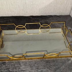 Nephrite Decorative Tray – Antique Gold Finish Mirror Tray