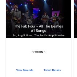 The Fab Four- Beatles Cover Band 6 Tickets For Sale GREAT PRICE