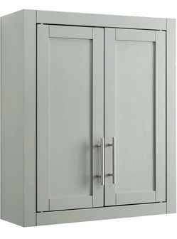Crosley Furniture Savannah Medicine Cabinet, Wall Mount Bathroom Storage with Shelves, Gray @pal-361