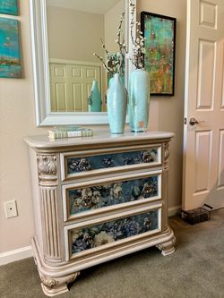 Painted Floral 3-Drawer Dresser Chest