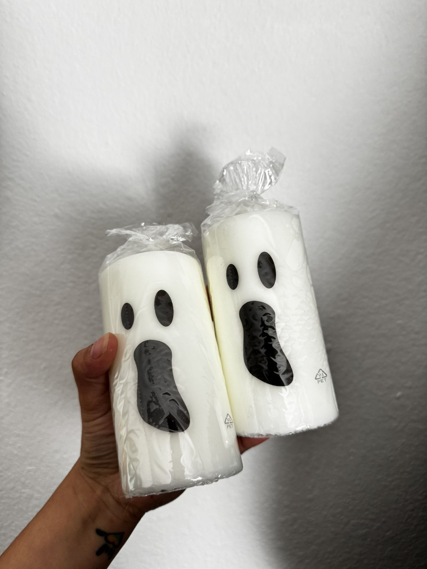 Pair Of Unscented Ghost Pillar Candles - IKEA KUSTFYR