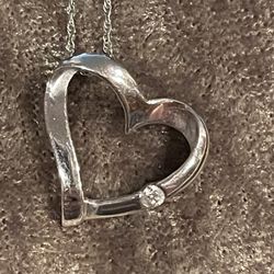 Silver Heart With Diamond Pendant