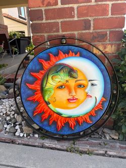 Large Mexican Sun & Moon Iguana Wall Art – 28” – Metal Frame