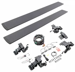 E1 Electric Running Board (Part #(contact info removed)7T) designed for Chevrolet Silverado and GMC Sierra 1500, 2500HD, and 3500HD Crew Cab trucks.