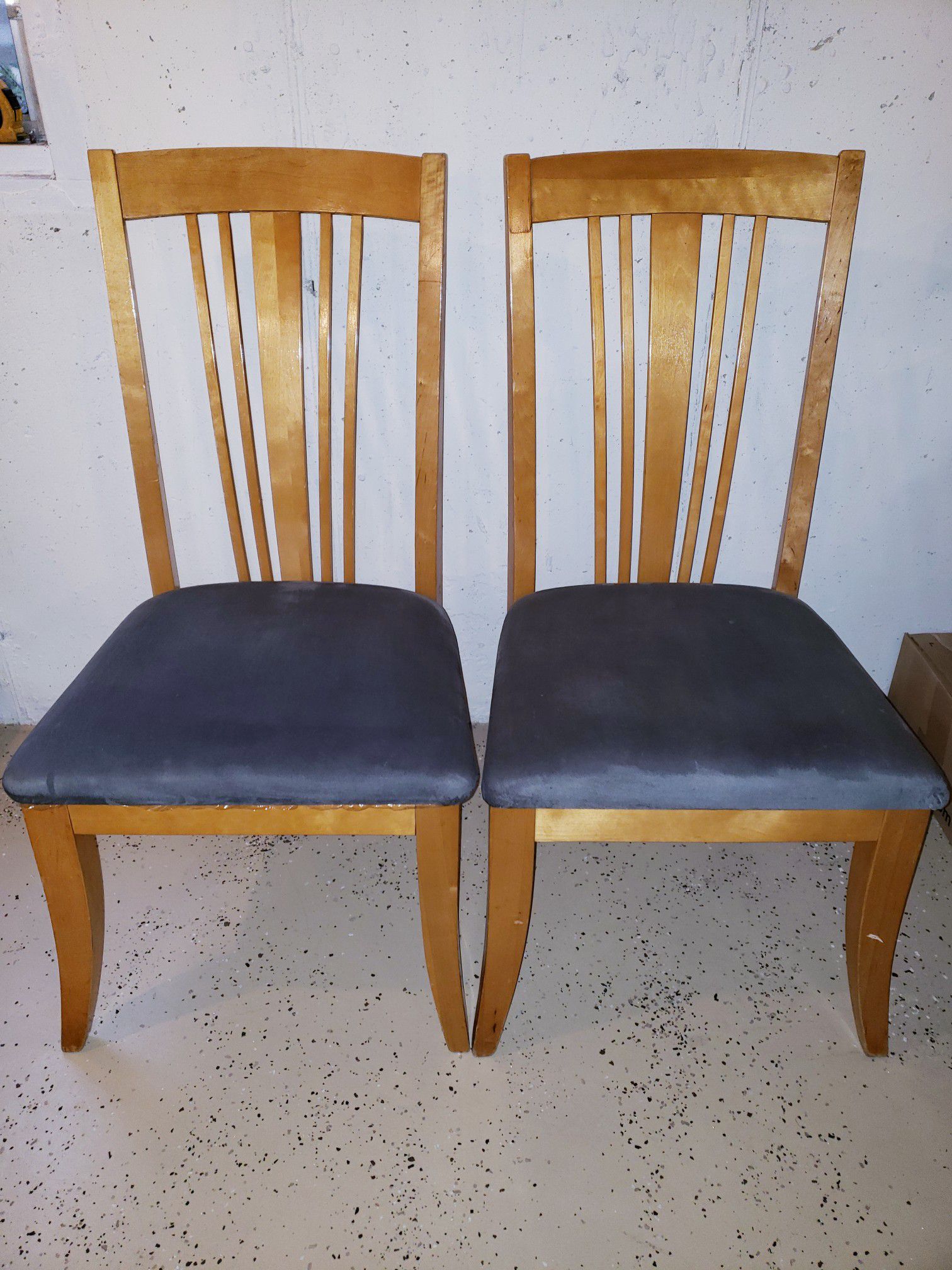 LIKE NEW, TWO DINING ROOM CHAIRS ONLY WITH FOREST GREEN SOFT FABRIC.
