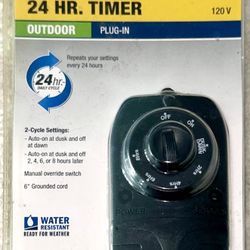 24 Hour Mechanical Timer-Outdoor-Plug in-Water Resistant-New in Package!