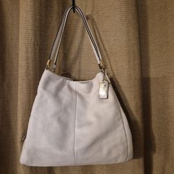 Coach Madison Phoebe Winter White Leather Shoulder Bag 3 Compartments CLEAN Tan inside