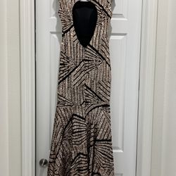 Rose Gold Sequin Prom Gown Key Hole Back Built In Bra And Stretch Comfort