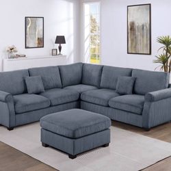 GRAY Sectional Sofa (light and dark available) Plush Corduroy 99x99 includes ottoman $550