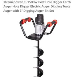 1500W ELECTRIC POST HOLE DIGGER WITH 6" INCH DIGGING AUGER DRILL BIT, BLACK// NEW