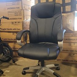High Back Office Chair, Adjustable Height, Tilt, Swivel, Padded Seat, Bonded Leather, Wheels, Black $90