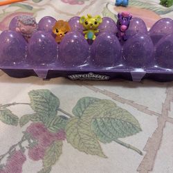 5pc Lot Hatchimals Purple Sparkle CollEGGtibles Egg Carton W/ 4 Hatchimals 