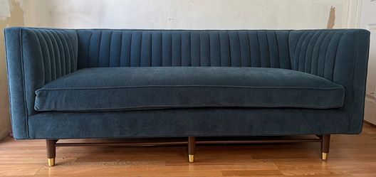 Mid-Century Channel Tufted Teal Sofa